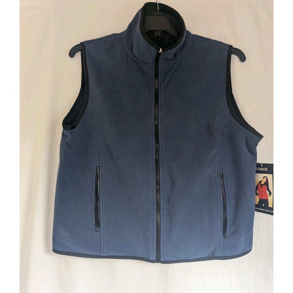 Coaco New York Reversible Full Zip Black Blue Vest Womens M Poly / Silk NWT
